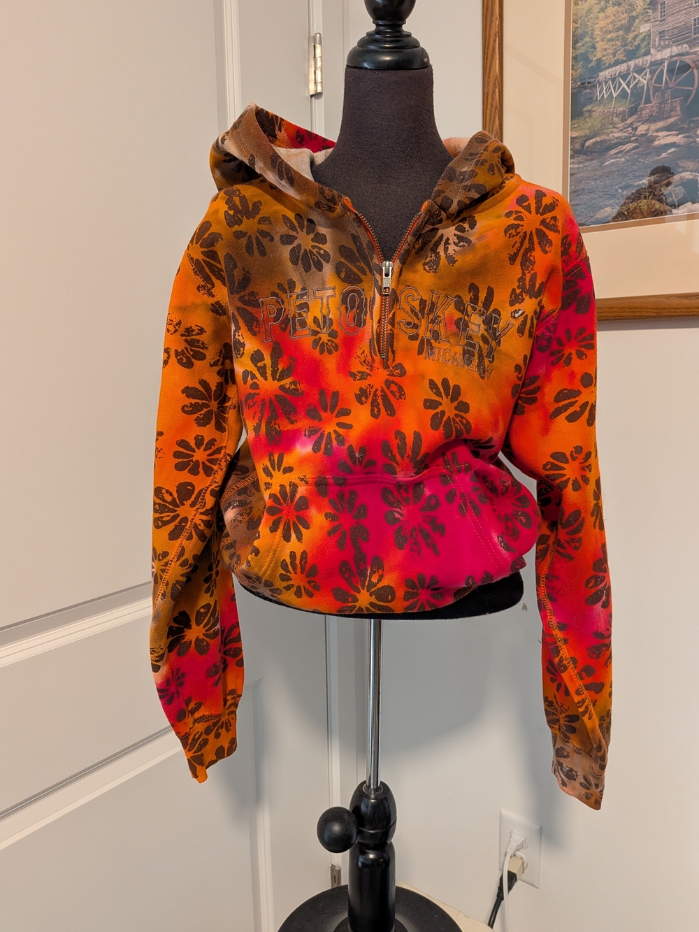 NWT Kids Tie-Dye Floral Half-Zip Hoodie in Orange & Pink